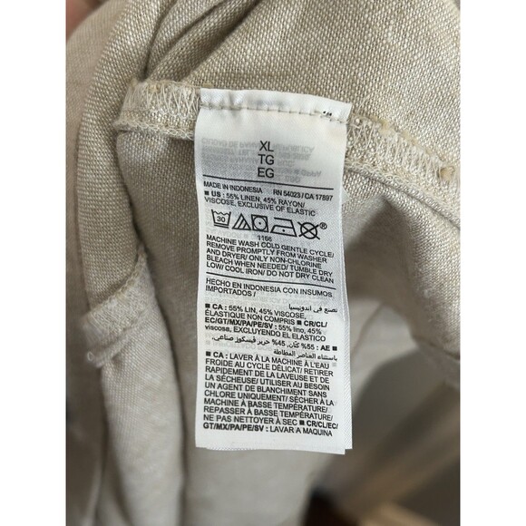 Old Navy XL Beige Linen Smocked Back Midi Dress Pockets Cottage Lagenlook Costal - Picture 9 of 9